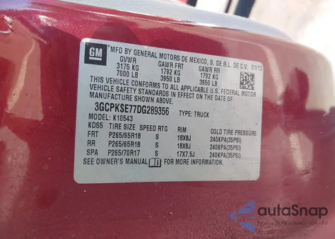 2013 Chevrolet Silverado 1500 Lt from USA, damaged, VIN 3GCPKSE77DG289356